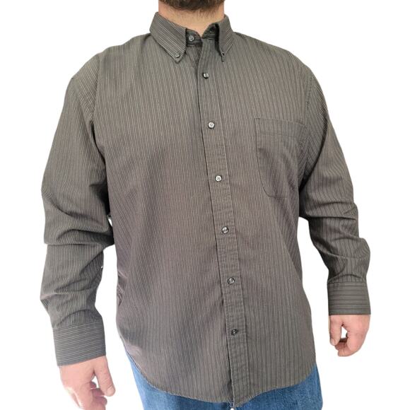 VTG 90s St Johns Bay Mens XL Brown Green Striped Button Down Shirt Y2K Gorpcore - Picture 1 of 5